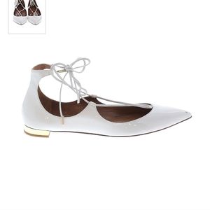 $675 NIB Aquazzura Christy White Patent Leather Flats w/Ties sz 9.5 IT 39.5